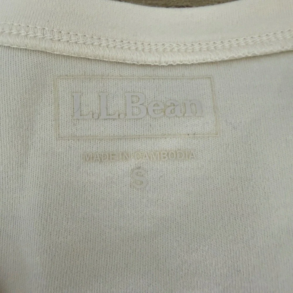 LL Bean Womens Cream V-Neck Short Sleeve 100% Cotton T-Shirt Size S 0BJV8 - Picture 2 of 7